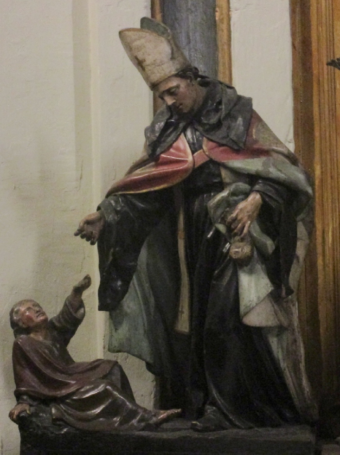 San Tommaso da Villanova fa l'elemosina a un povero nella chiesa di san José a Madrid