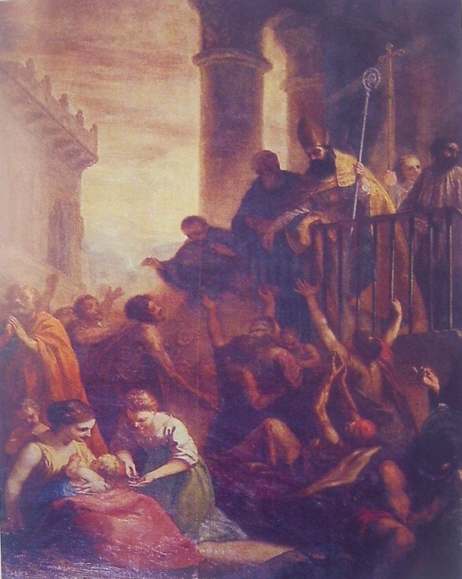 Agostino distribuisce ai poveri i beni della Chiesa