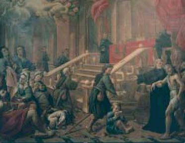 Tela di Giuseppe Ceccarini, Tomba di Sant'Agostino, 1787 nella chiesa di S. Agostino a San Costanzo
