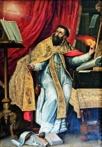 Agostino cardioforo allo scrittoio a Cuzco, Museo Episcopale di Arte religiosa