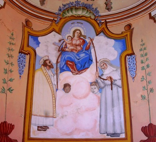 Agostino e Monica con la Madonna della Cintura in un affresco nella Cappella Grande a Dalpe