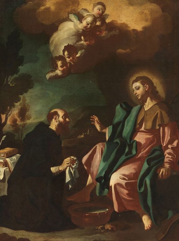 Agostino lava i piedi al Cristo pellegrino