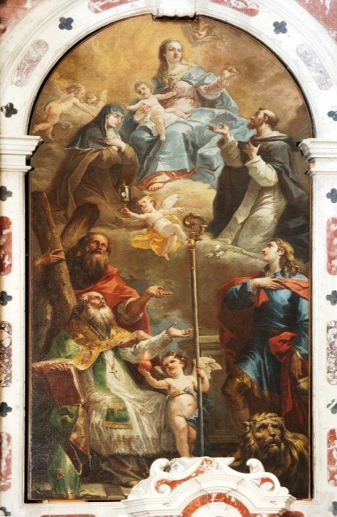 La Madonna e Gesù Bambino con i santi Chiara, Domenico, Andrea, Agostino e Daniele