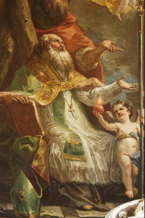 La Madonna e Gesù Bambino con i santi Chiara, Domenico, Andrea, Agostino e Daniele: Particolare di sant'Agostino