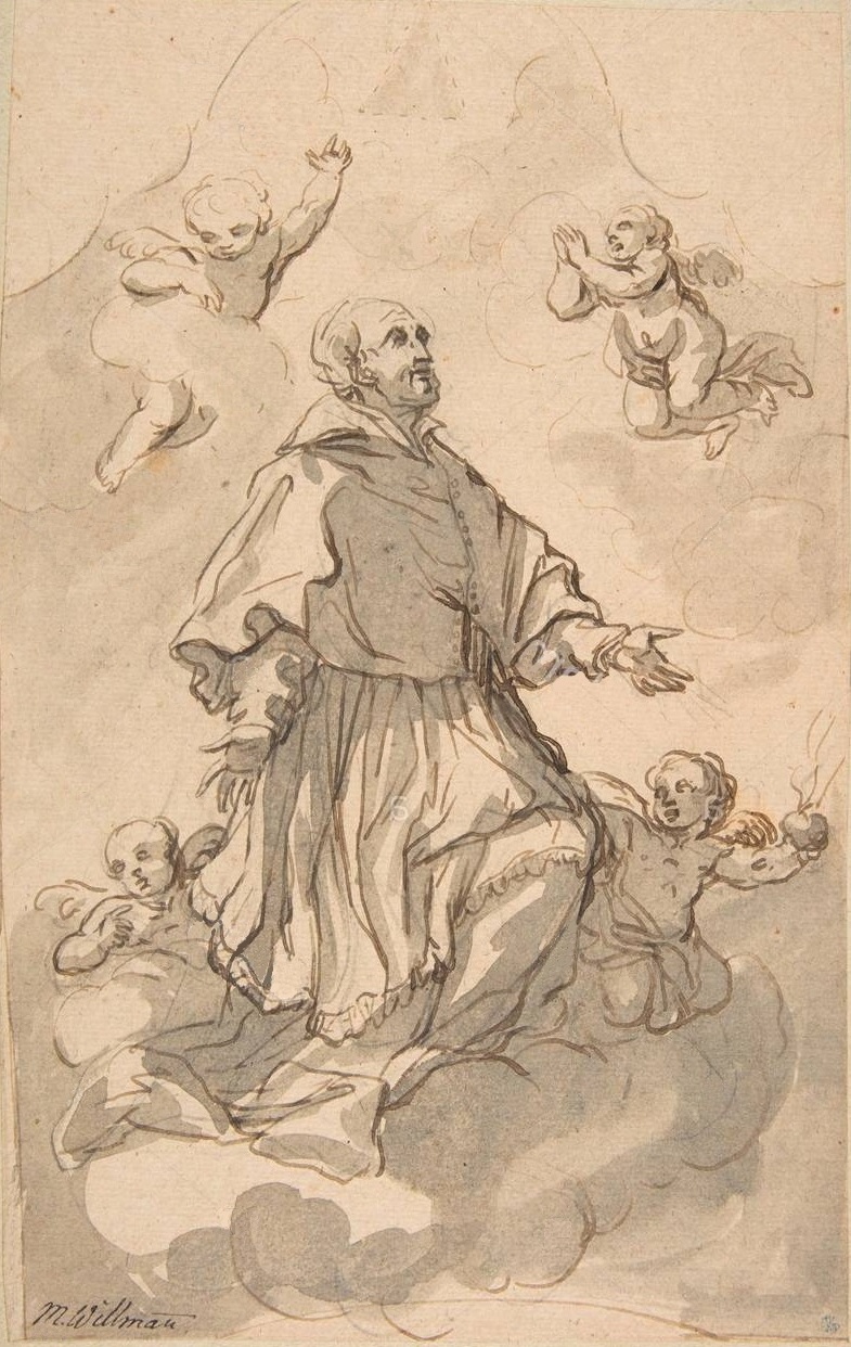 Sant'Agostino tra le nuvole circondato dagli angeli