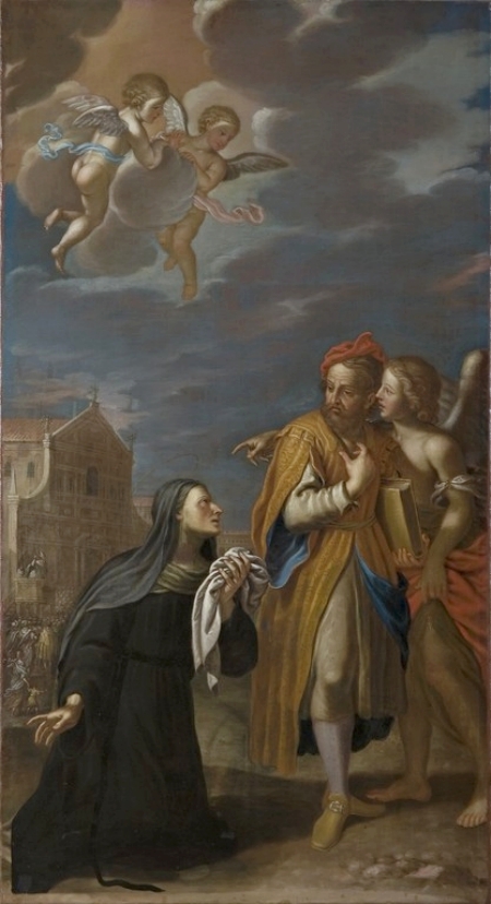 Santa Monica supplica Agostino ad ascoltare la predica di Sant'Ambrogio