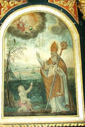 Agostino e il bambino sulla spiaggia