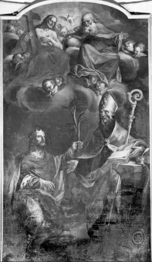 Agostino e san Sigismondo adorano la Trinità