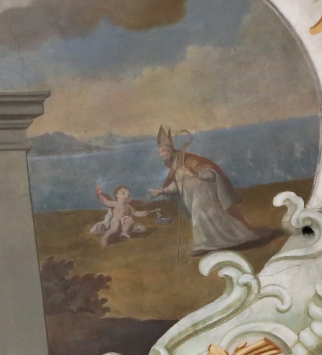 Agostino vescovo e cardioforo: particolare dell'incontro di Agostino con il bambino sulla spiaggia