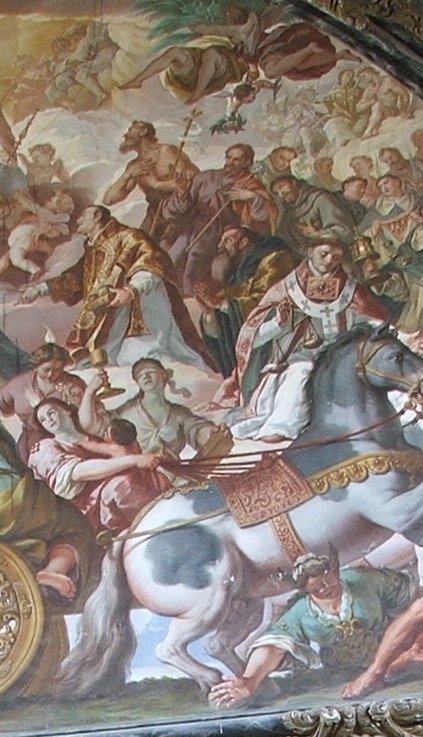Trionfo della Chiesa con Tommaso d'Aquino, Agostino e santi: particolare di Agostin