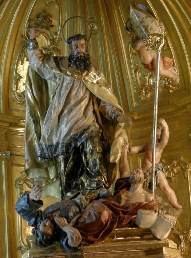 Agostino combatte e sconfigge gli eretici, scultura di Francisco Salzillo