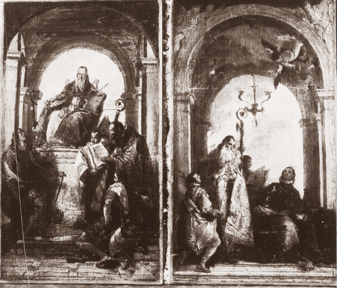 Sant'Agostino, Luigi di Francia, San Giovanni Evangelista e un vescovo