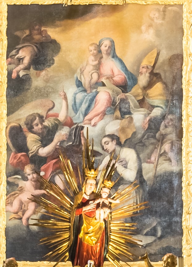 Norberto riceve lo scapolare da Maria alla presenza di Agostino