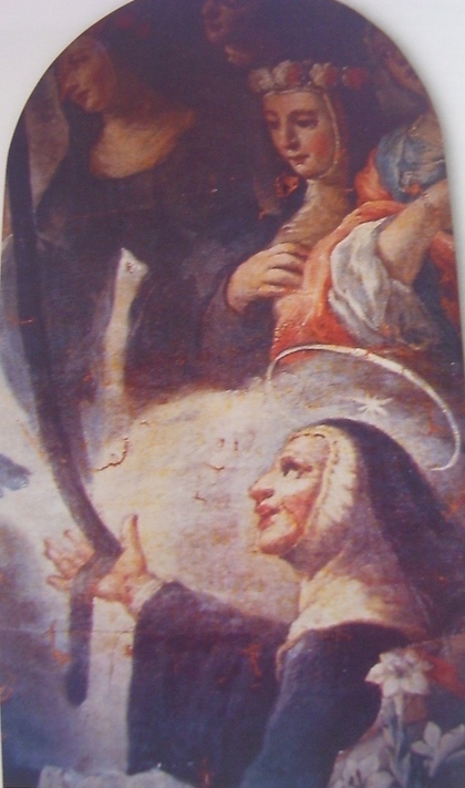 Santa Monica con altre religiose riceve la cintura dalla Vergine