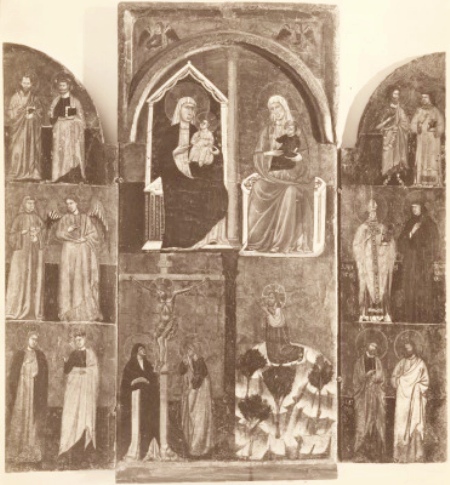 Madonna con Bambino in trono, Sant'Anna e Maria Vergine bambina in trono, San Paolo e san Pietro, San Giovanni Gualberto e un angelo, Santa Caterina d'Alessandria e santa Cecilia, San Giovanni Battista e san Lorenzo, Sant'Agostino e san Sperandeo, San Giacomo e un santo apostolo, Orazione di Cristo nell'orto di Gethsemani, Crocifissione di Cristo, Santi