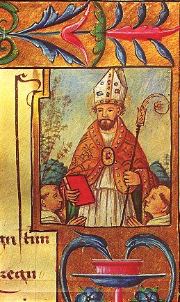 Agostino fra due frati inginocchiati