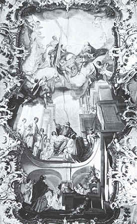 Accoglie i giovani fanciulli, affresco di Gunther Mattheaus