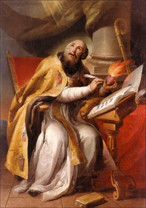 Agostino nel suo studio scrive libri ispirato dalla luce divina