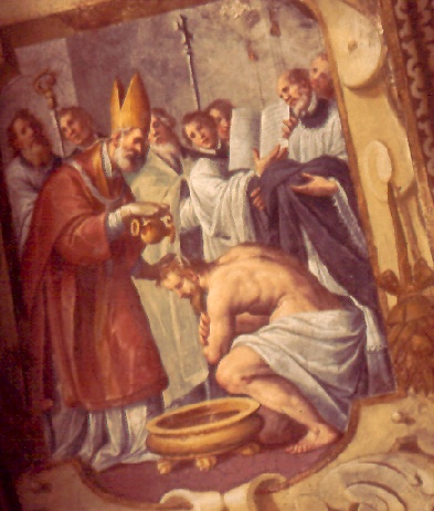 Chiesa parrocchiale di Bienno: affresco con il battesimo di Agostino del Fiammenghino