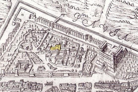 Il complesso di san Pietro in Ciel d'Oro nella mappa Ballada della metà del XVII secolo