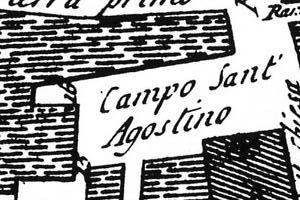 Il campo di sant'Agostino in una vecchia mappa di Venezia