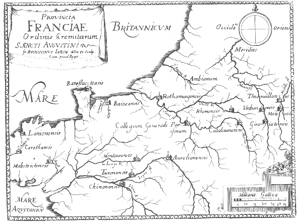 Stampa di Lubin: mappa dei conventi agostiniani nella Provincia di Francia