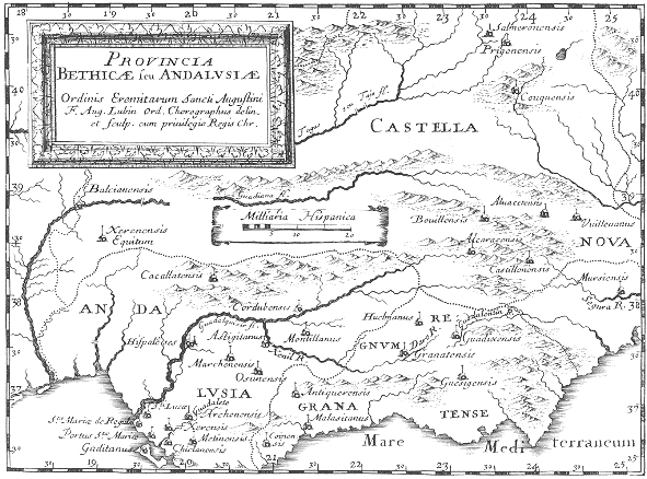 Stampa di Lubin: mappa dei conventi agostiniani nella Provincia andalusa
