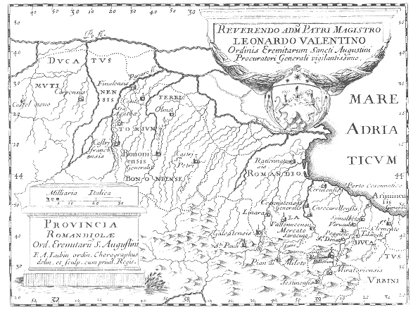Stampa di Lubin: mappa dei conventi agostiniani in Romagna