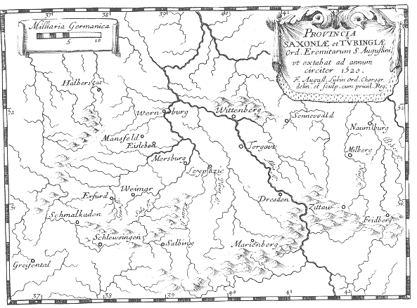Stampa di Lubin: mappa dei conventi agostiniani in Sassonia e Turingia