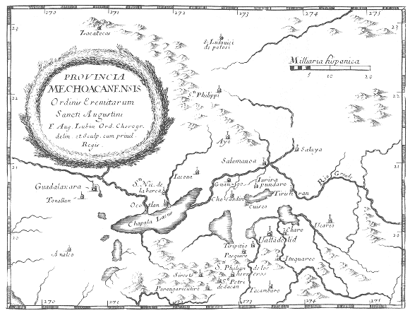 Stampa di Lubin: mappa dei conventi agostiniani nella Provincia Mechoacanensis