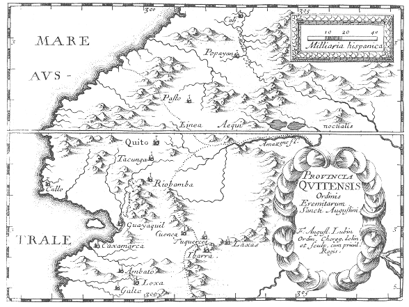 Stampa di Lubin: mappa dei conventi agostiniani nella Provincia di Quito