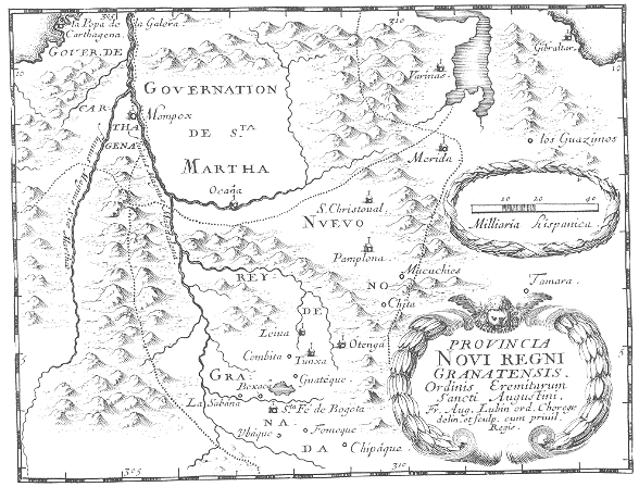 Stampa di Lubin: mappa dei conventi agostiniani nella Provincia di Nuova Granada