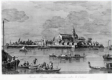 Isola della certosa da una incisione di Francesco Tironi del XVIII secolo