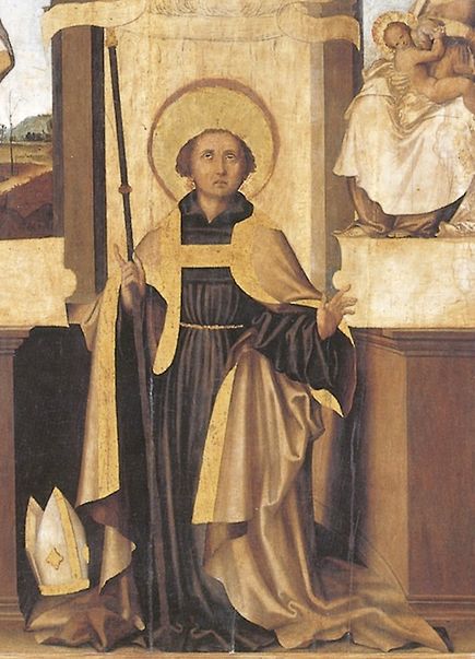 Agostino vescovo tra Cristo e la Vergine in una pala d'altare a Cagliari