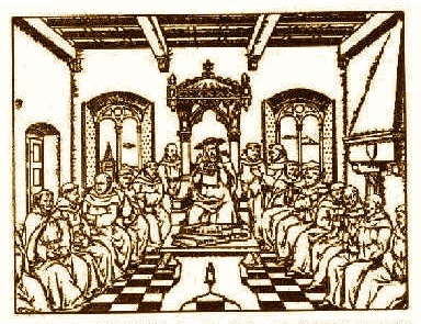 Il cardinale Riccardo Annibaldi legge al papa Innocenzo IV la ratifica della costituzione dell'ordine agostiniano