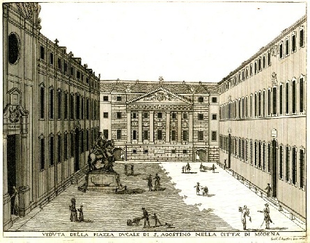 Stampa con veduta di piazza S. Agostino a Modena