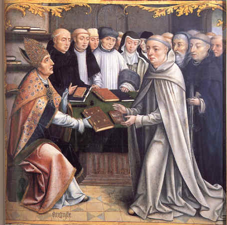 Amanuense di Tolosa (1362): Agostino consegna la sua regola a monaci e monache in un manoscritto della Biblioteca di Tolosa