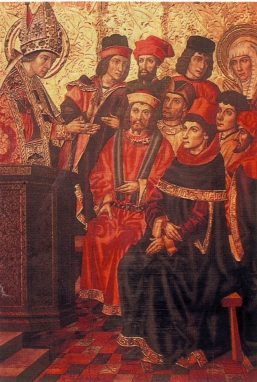 Processione di monaci agostiniani in un affresco marchigiano del XIV secolo