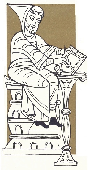 Sant'Ildefonso in una miniatura dal De virginitate Sanctae Mariae dell'XI sec. conservato presso la Biblioteca Palatina di Firenze