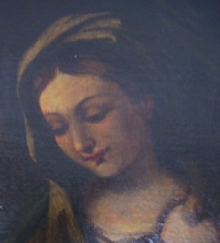 Sacra Famiglia. Particolare della figura della Vergine