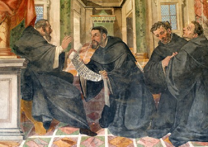 Frati agostiniani che ricevono la regola: affresco nel chiostro della Trinità a Viterbo