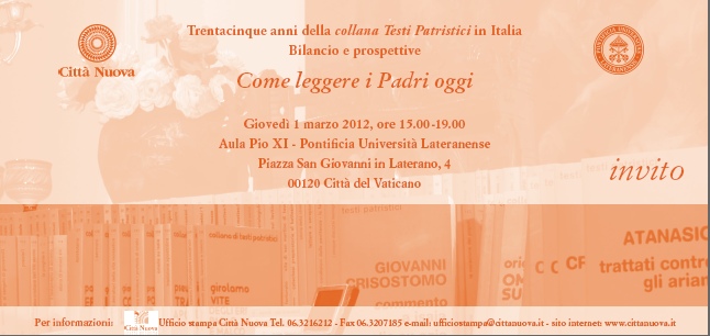 Invito al Convegno romano "Come leggere i Padri oggi"