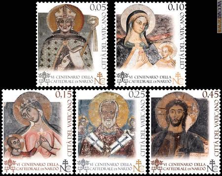 I cinque francobolli emessi dalle Poste Vaticane