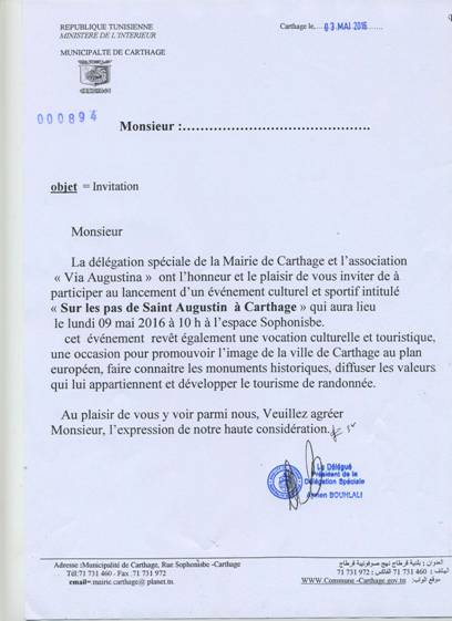 La lettera d'invito alla manifestazione tunisina