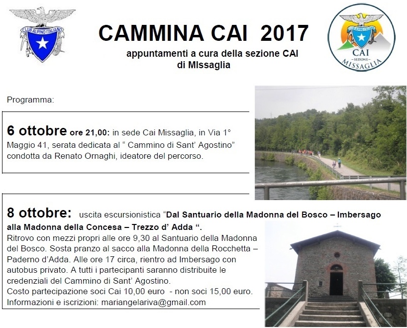Il manifesto con il programma delle attività organizzate dal CAI di Missaglia per il Cammino di sant'Agostino