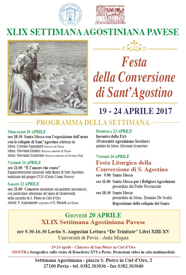 Il manifesto con il programma della Festività agostiniana a Pavia