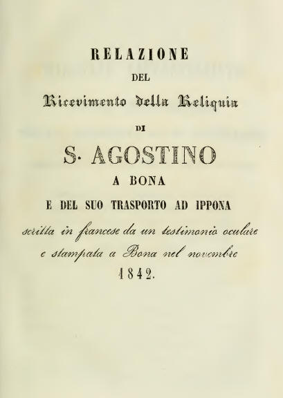 Frontespizio della pagina del libello stampato in occasione della traslazione