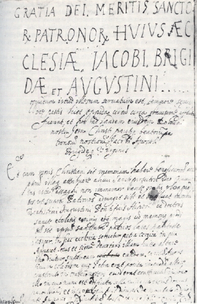 Pagina del Chronicon che ricorda l'invocazione di Agostino a Patrono di Cassago dopo la peste del 1630