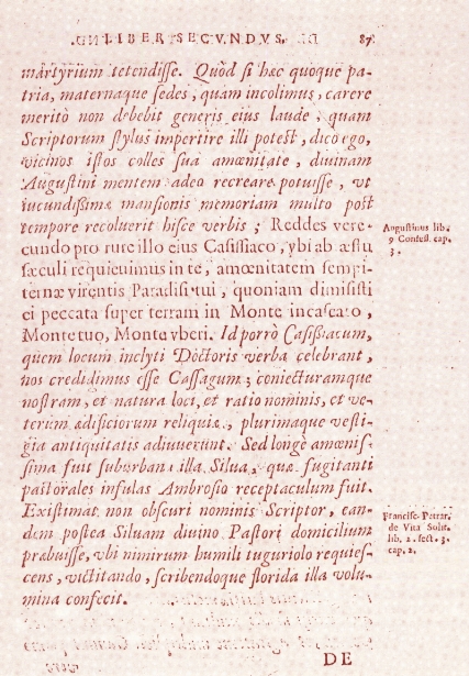pagina dell'opera di federigo Borromeo che parla di Cassago come l'odierno rus Cassiciacum