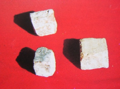 Tasselli di mosaico scoperti da Fiorenzo Moreschi e Giussani Peppino nell'area dell'attuale parco storico-archeologico S. Agostino